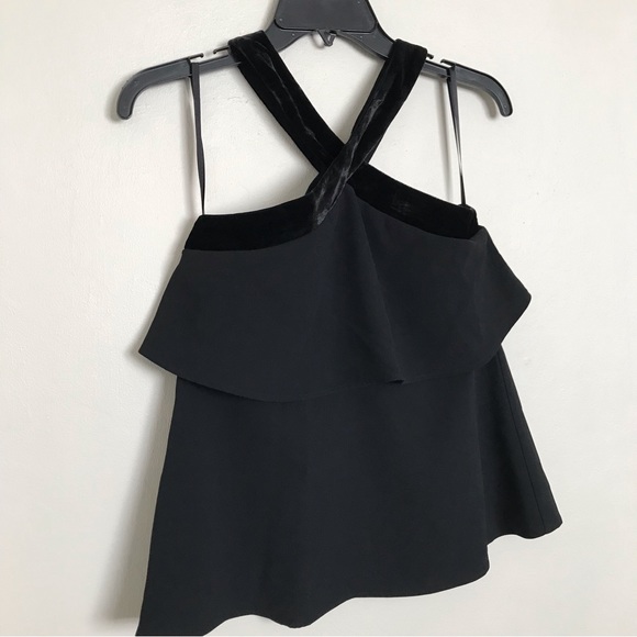 Ann Taylor Black Velvet Trim Halter Layered Top Size 00 NWT - Picture 3 of 12